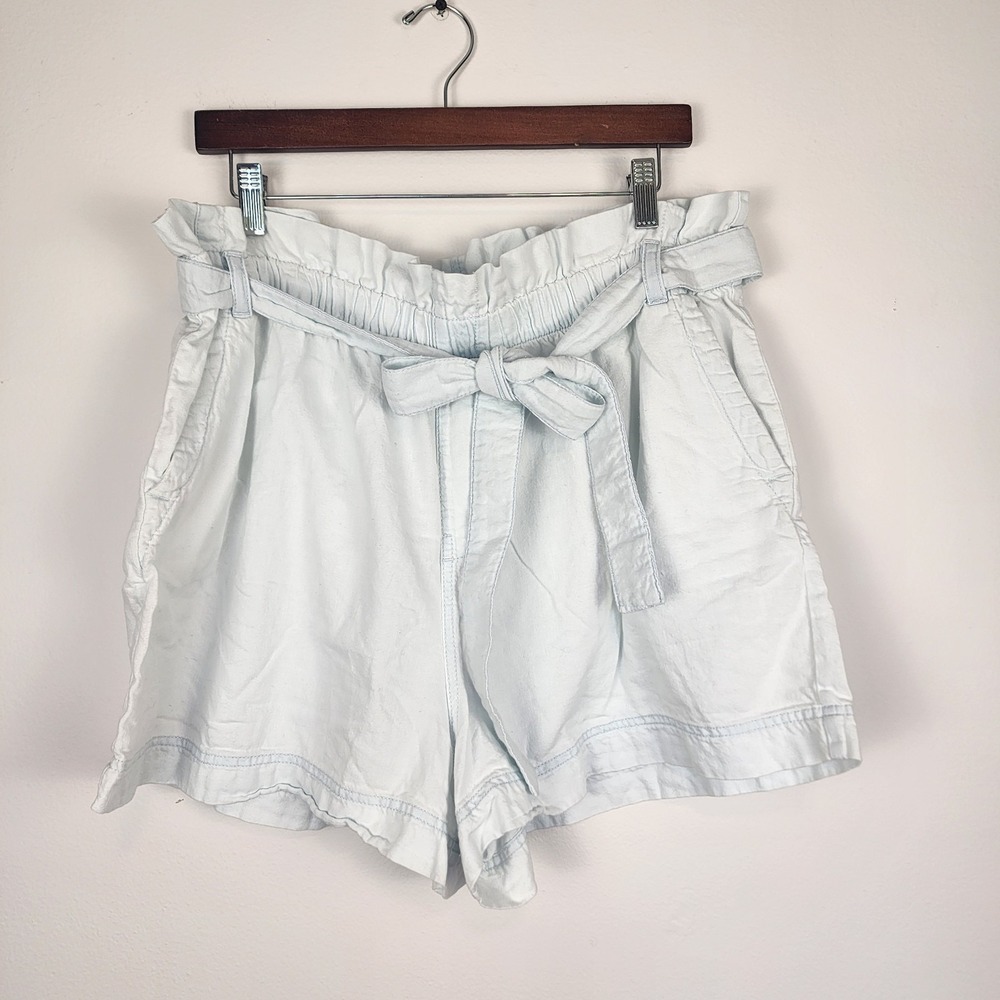 Pact 100% Organic Cotton Light Blue Belted Paper Bag Waist Shorts Womens Size XL